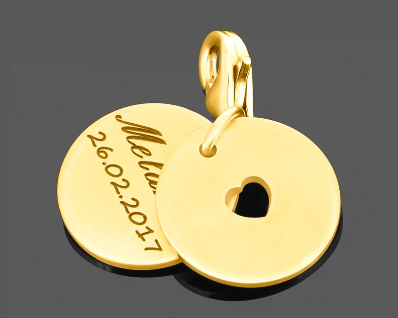 ANHÄNGER MIT GRAVUR VERGOLDET, GESCHENK ZUR GEBURT, CHARMS ONLINE