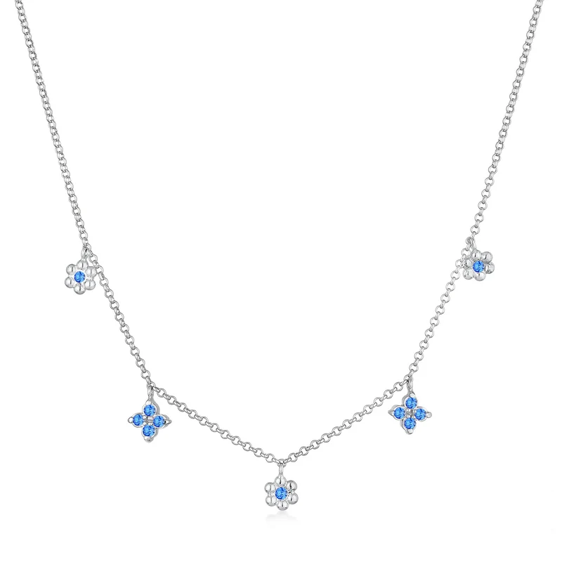 Halskette Blumen Anhänger | Kristalle (Blau)