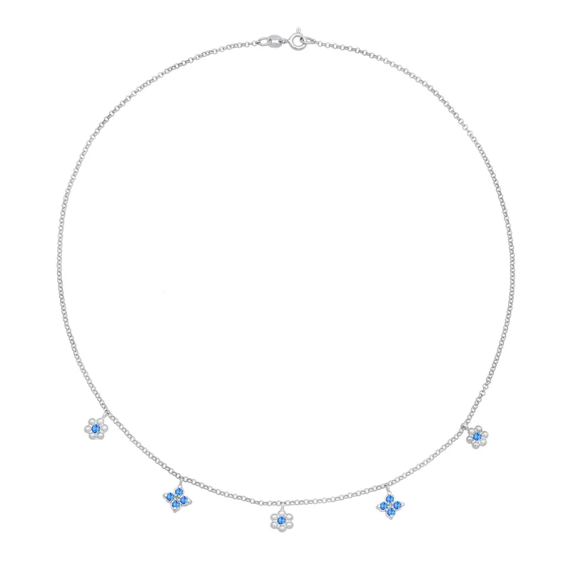 Halskette Blumen Anhänger | Kristalle (Blau)