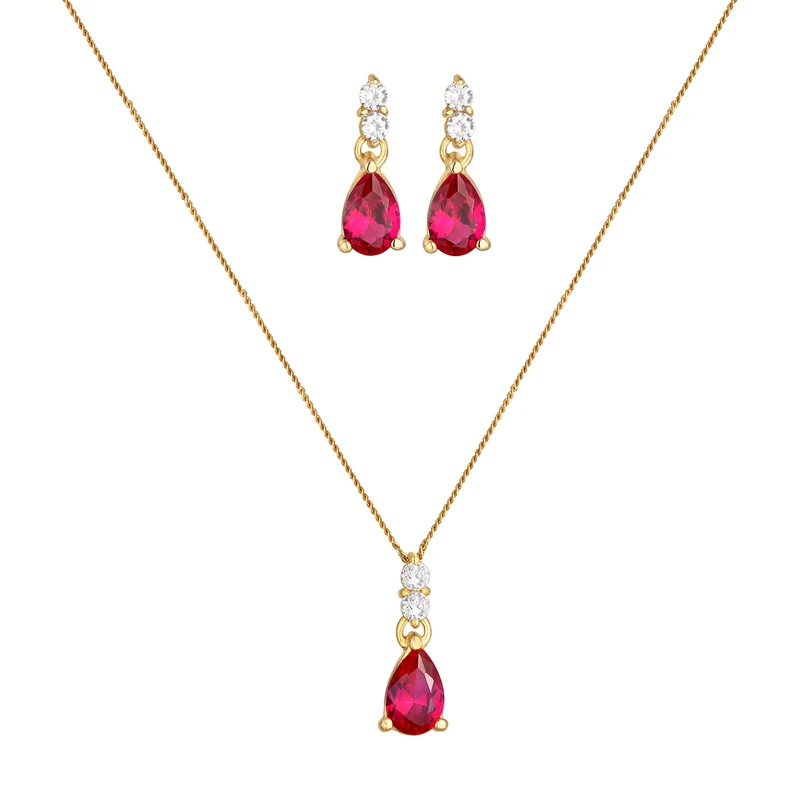 Schmuckset Tropfen | Zirkonia, Synth. Rubin (Rot)