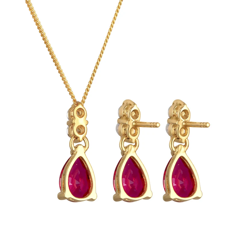 Schmuckset Tropfen | Zirkonia, Synth. Rubin (Rot)