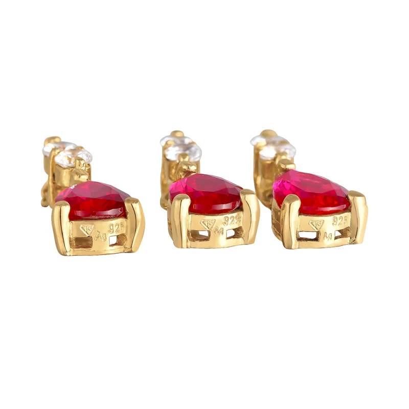 Schmuckset Tropfen | Zirkonia, Synth. Rubin (Rot)