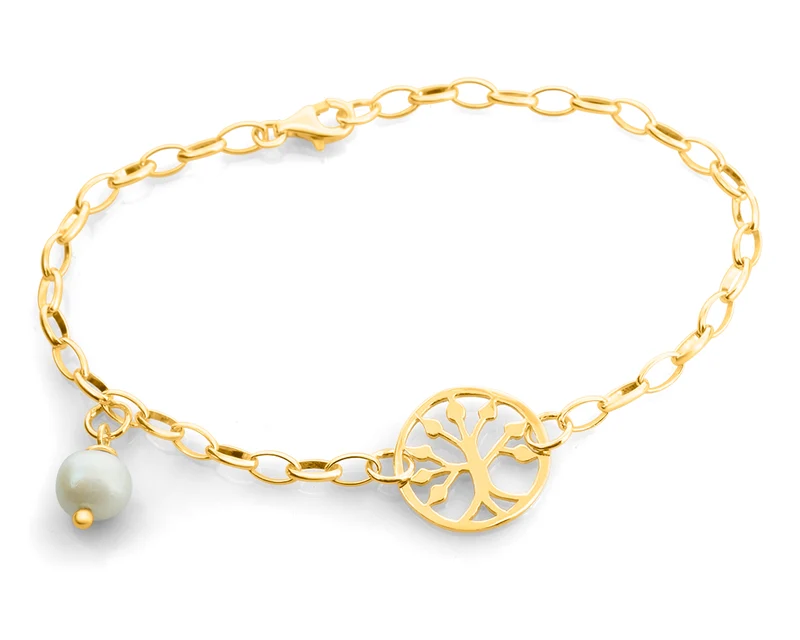 ARMBAND DAMEN GOLD MIT LEBENSBAUM UND PERLE FILIGRANER SCHMUCK
