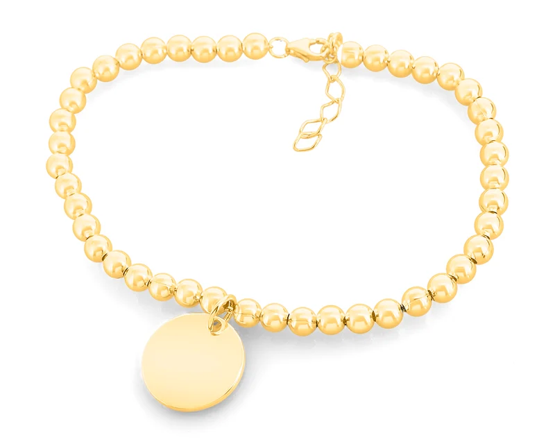 ARMBAND SILBER MIT GRAVURPLATTE, KUGELARMBAND GOLD, DAMENARMBAND