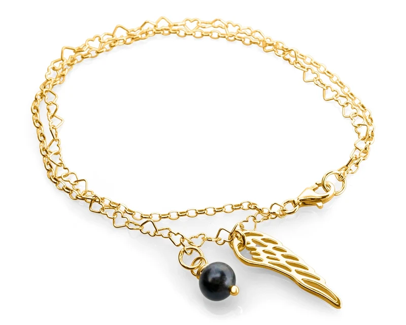 ARMBAND DAMEN 925 SILBER VERGOLDET MIT FLÜGEL UND PERLE GOLDARMBAND
