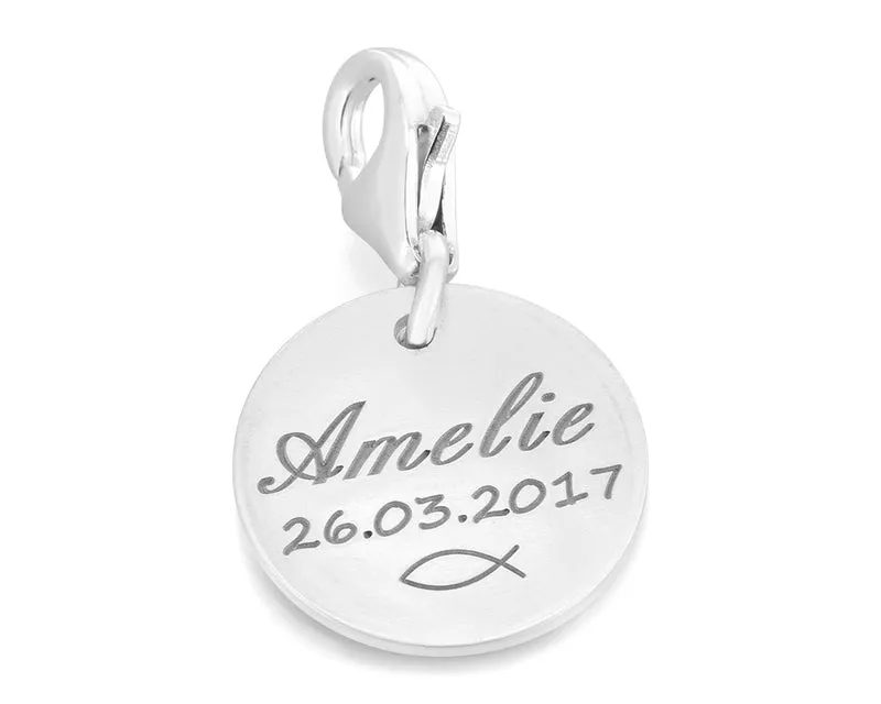 925 SILBER ANHÄNGER TAUFE KOMMUNION CHARM MIT GRAVUR TAUFANHÄNGER