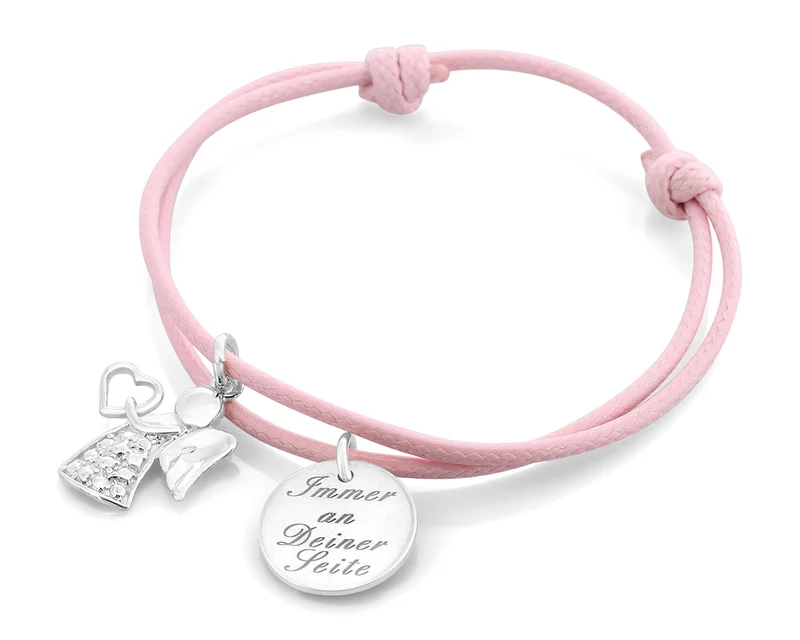 SCHUTZENGEL ARMBAND ROSA MIT NAMEN, TAUFSCHMUCK GRAVUR, ENGEL KINDERSCHMUCK