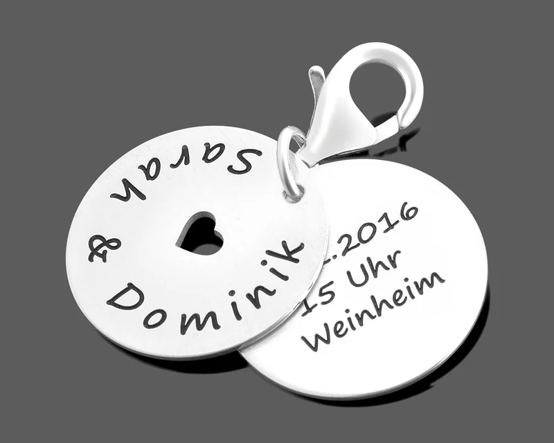 ANHÄNGER MIT GRAVUR HOCHZEITSTAG 925 SILBER CHARM GESCHENK HOCHZEIT
