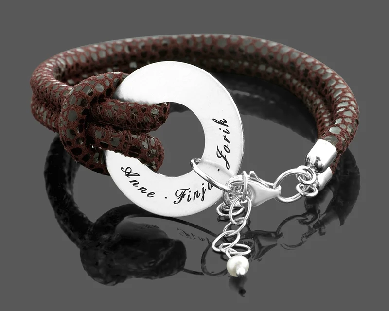 LEDER ARMBAND DAMEN 925 SILBER ANHÄNGER BESONDERER SCHMUCK MIT GRAVUR