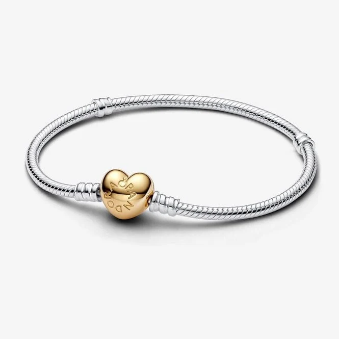 Moments Two-Tone Heart Clasp Snake Chain Bracelet, 19cm