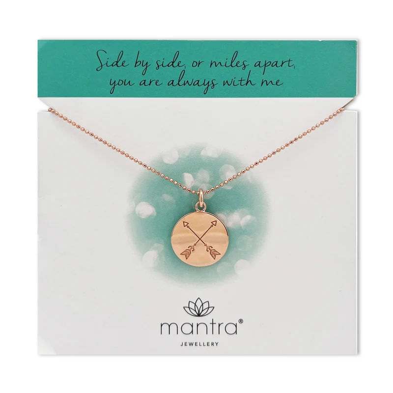 Crossed Arrows Disc Necklace in Rose Gold
