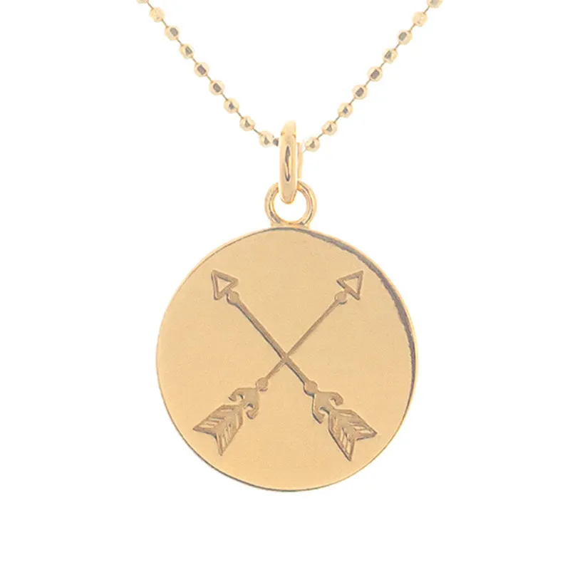 Crossed Arrows Disc Necklace in Gold