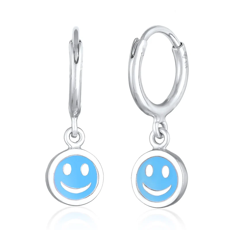 Creolen mit Smiling Face Anhänger | Emaille (Orange)