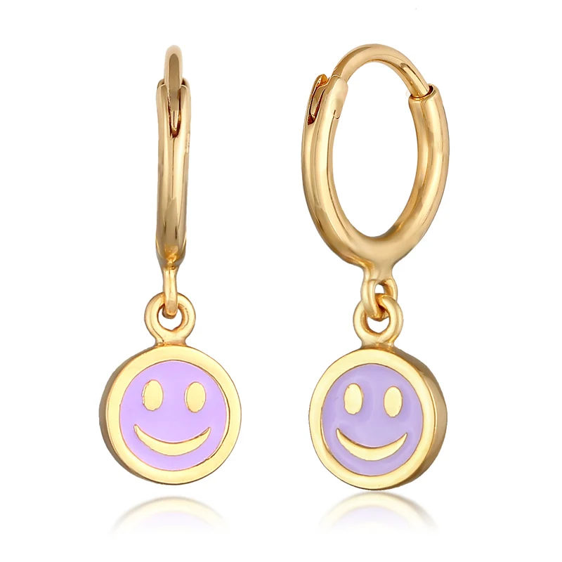 Creolen mit Smiling Face Anhänger | Emaille (Orange)