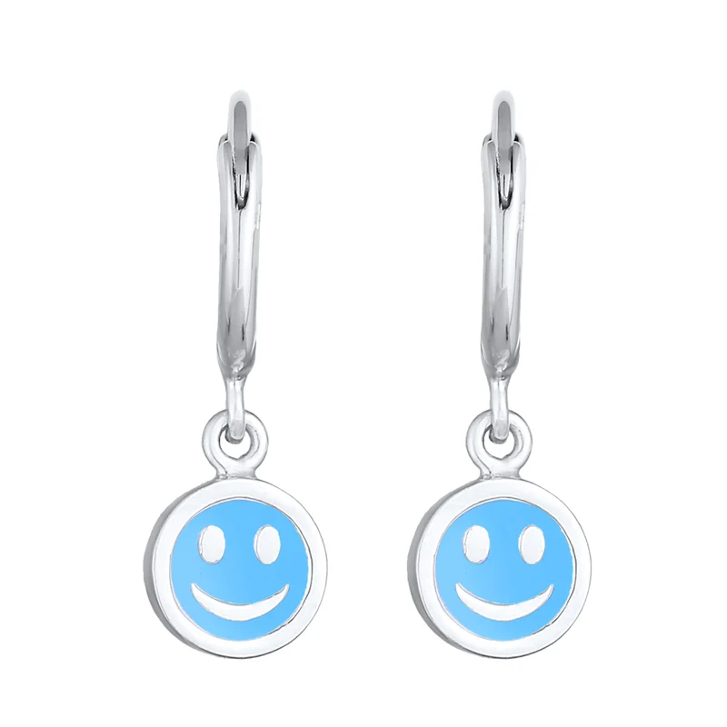 Creolen mit Smiling Face Anhänger | Emaille (Orange)