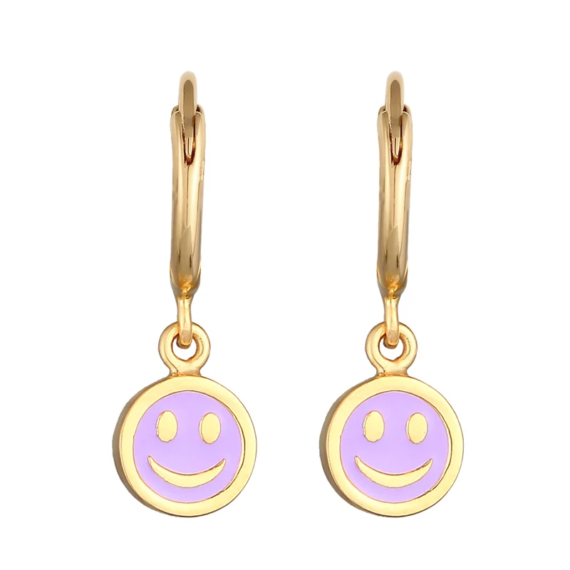 Creolen mit Smiling Face Anhänger | Emaille (Orange)