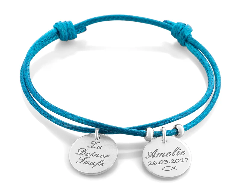 ARMBAND ZUR TAUFE GRAVUR TAUFGESCHENK MIT NAMEN TAUFARMBAND TÜRKIS SILBER