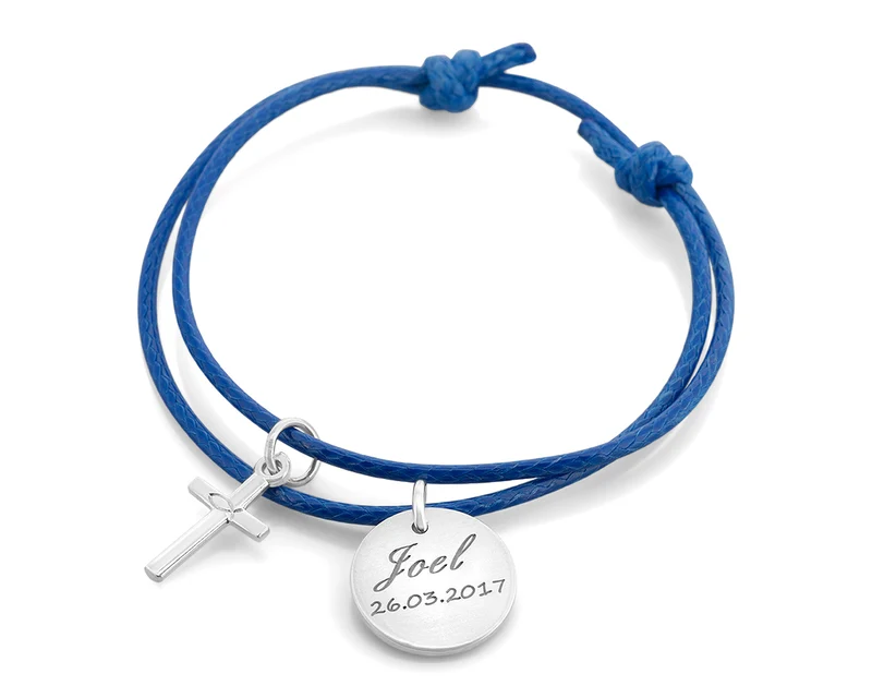 TAUFARMBAND MIT KREUZ, TAUFSCHMUCK MIT GRAVUR, TAUFE SCHMUCK GRAVUR