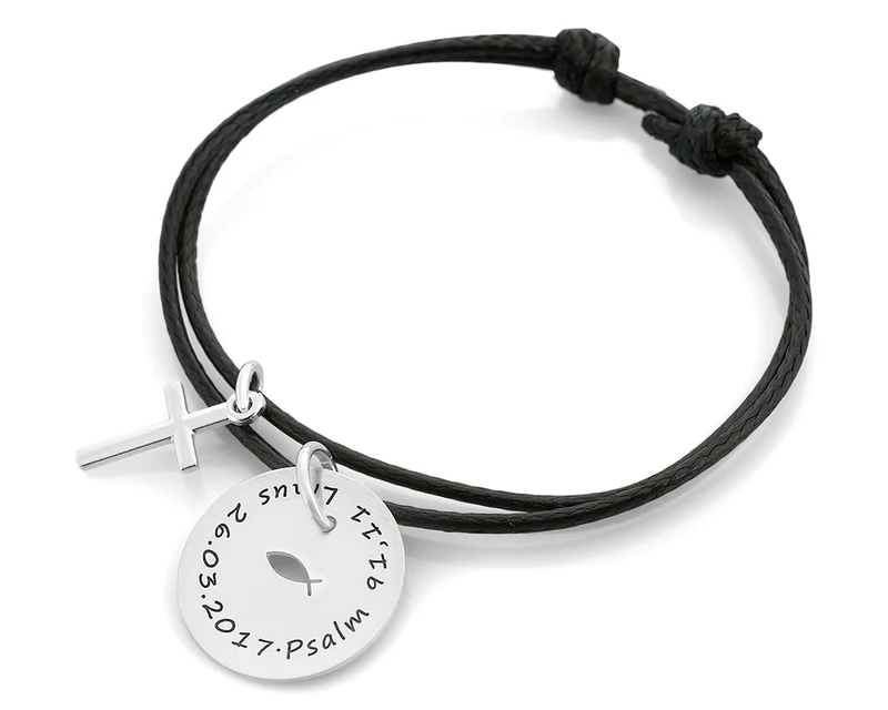 TAUFARMBAND 925 SILBER SCHWARZ TAUFSCHMUCK FÜR JUNGS, KREUZ TAUFE ARMBAND