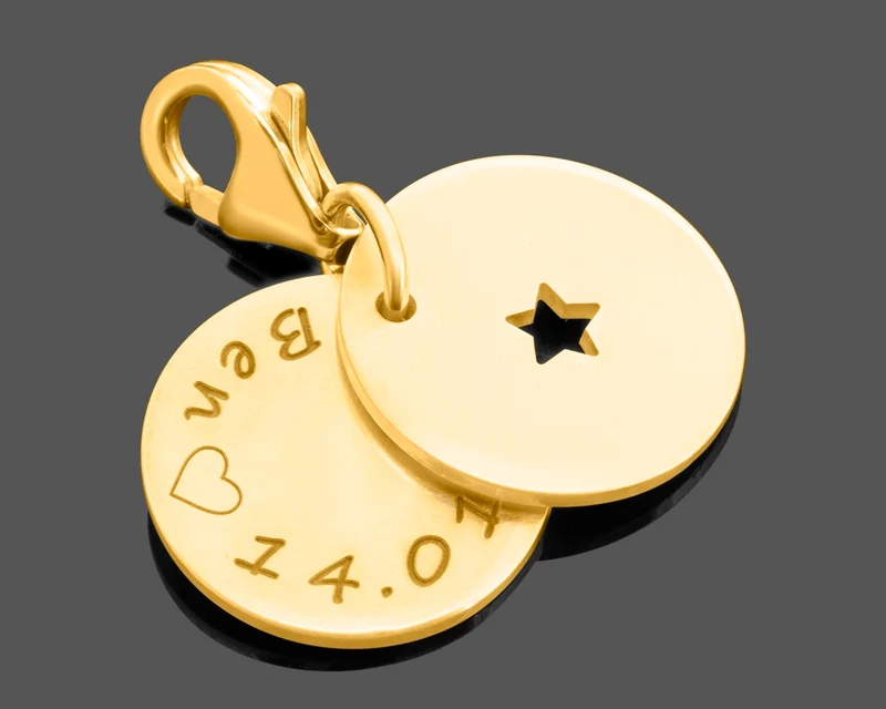 SCHMUCK ZUR GEBURT, ANHÄNGER MIT NAMEN, CHARM MIT GRAVUR