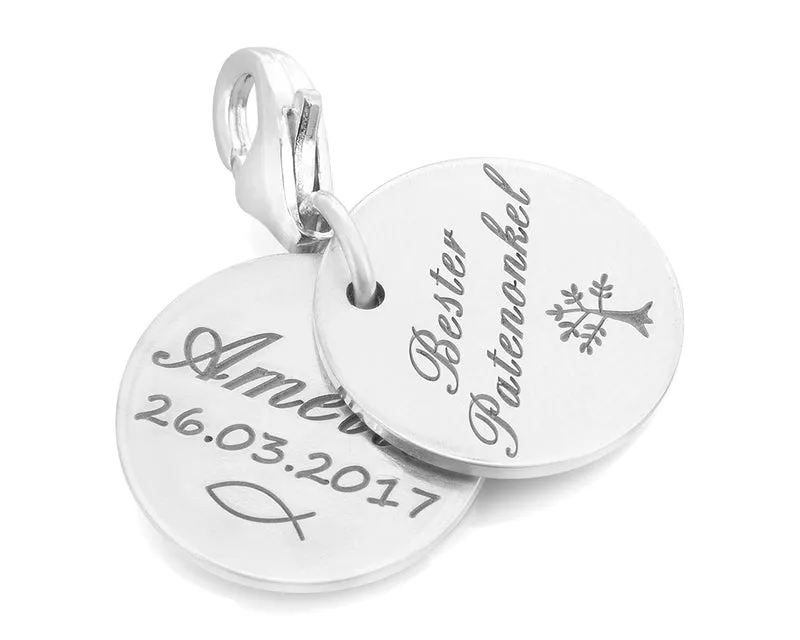 TAUFANHÄNGER GRAVUR, GESCHENK PATENONKEL, CHARM ZUR TAUFE, SILBERSCHMUCK