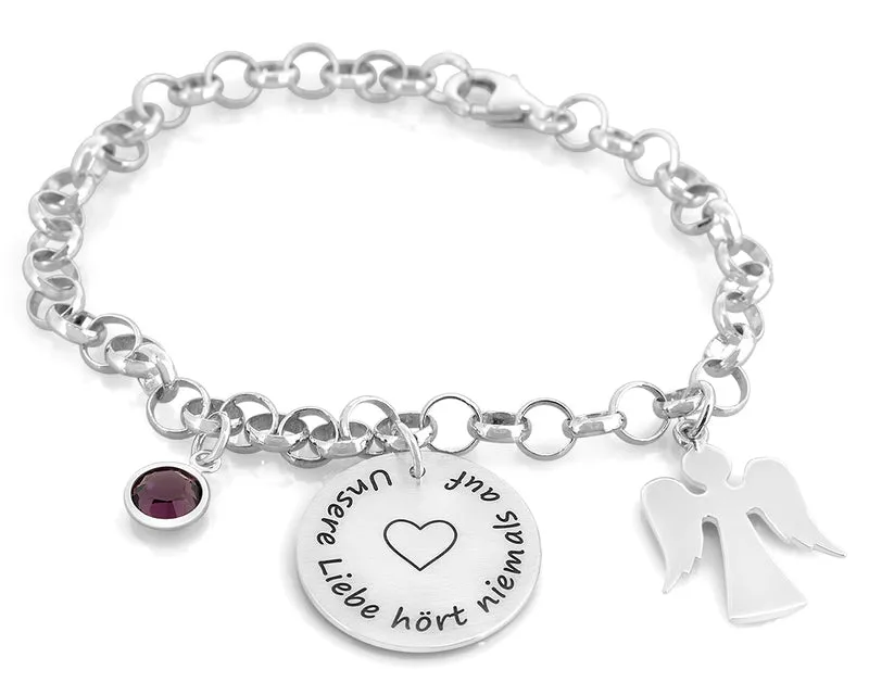 SILBER ARMBAND MIT NAMEN, ENGEL SCHMUCK GRAVUR, SCHUTZENGEL SCHMUCK