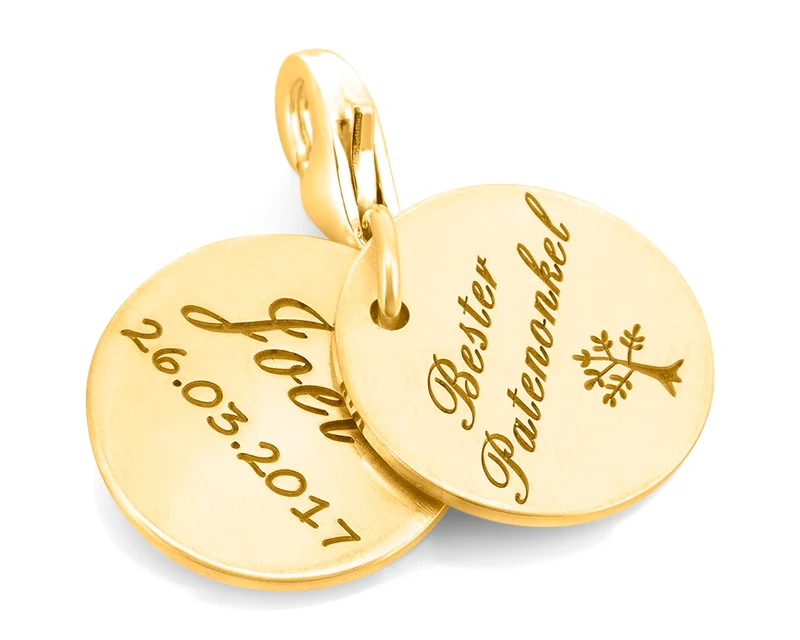 GESCHENK PATENONKEL, CHARM TAUFDATEN, SILBERSCHMUCK, ANHÄNGER GRAVUR GOLD