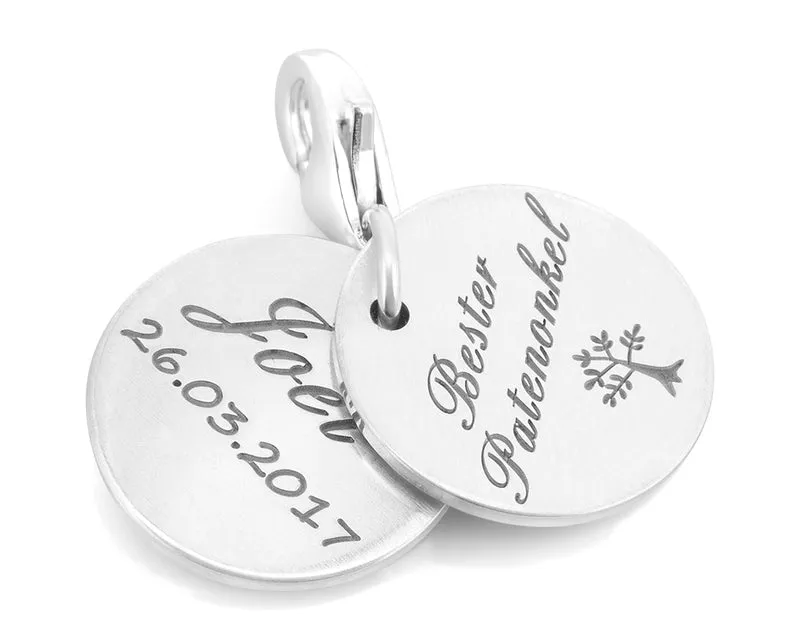 GESCHENK ONKEL & TANTE TAUFANHÄNGER PERSONALISIERTER SILBERSCHMUCK CHARM GRAVUR