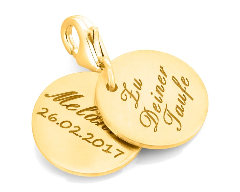 TAUFANHÄNGER GRAVUR, TAUFGESCHENK, TAUFPATEN CHARM, GOLDSCHMUCK