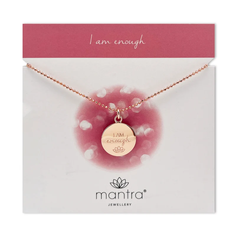 I am Enough Disc Necklace in Rose Gold