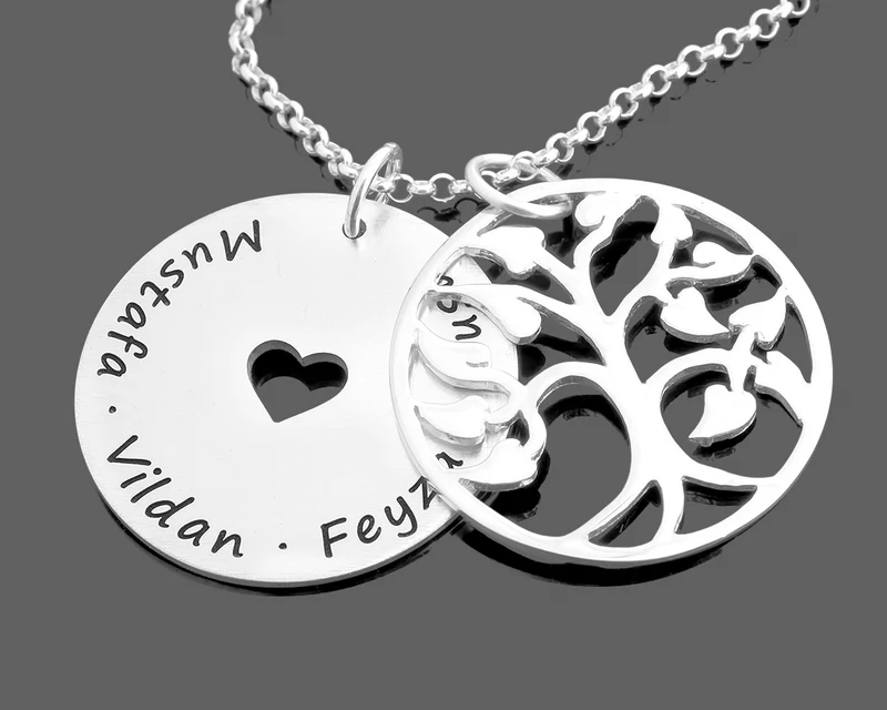 FAMILIENKETTE MIT GRAVUR LEBENSBAUM 9225 SILBER NAMENSKETTE DAMEN SCHMUCK