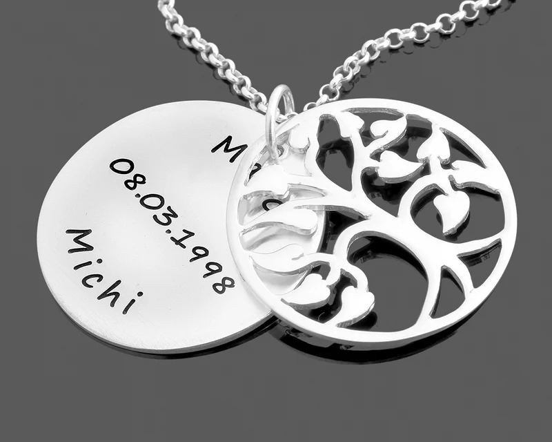 GRAVUR SCHMUCK 925SILBER NAMENSKETTE LEBENSBAUM SILBERSCHMUCK DAMEN GESCHENK HOCHZEIT