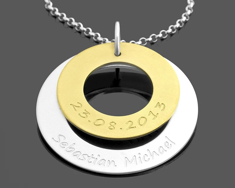 BICOLOR SCHMUCK DAMEN HALSKETTE GRAVUR SILBERSCHMUCK NAMEN