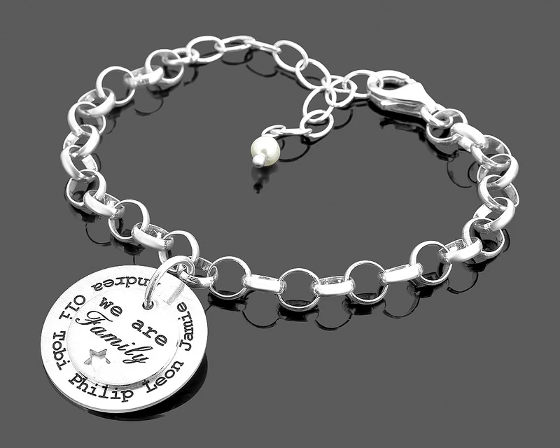 SILBERARMBAND FAMILIE SCHMUCK DAMEN FAMILIENARMBAND GRAVUR OMA MUTTER