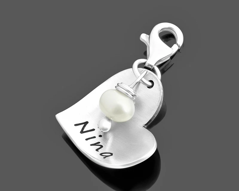 HERZANHÄNGER MIT NAMEN CHARM HERZ 925 SILBER PERLE SILBERCHARM