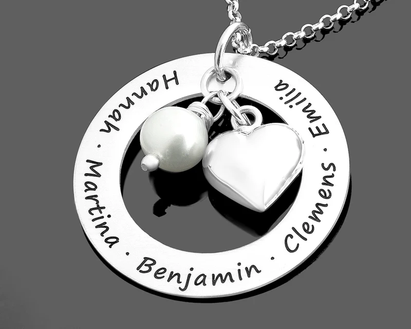 FAMILIENKETTE SILBER MIT NAMEN, NAMENSKETTE, SCHMUCK COLLIER GRAVUR