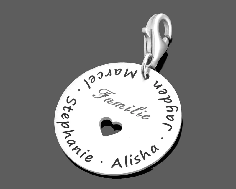 CHARM GRAVUR 925 SILBER, ANHÄNGER NAMEN GESCHENK MAMA FAMILIEN SCHMUCK