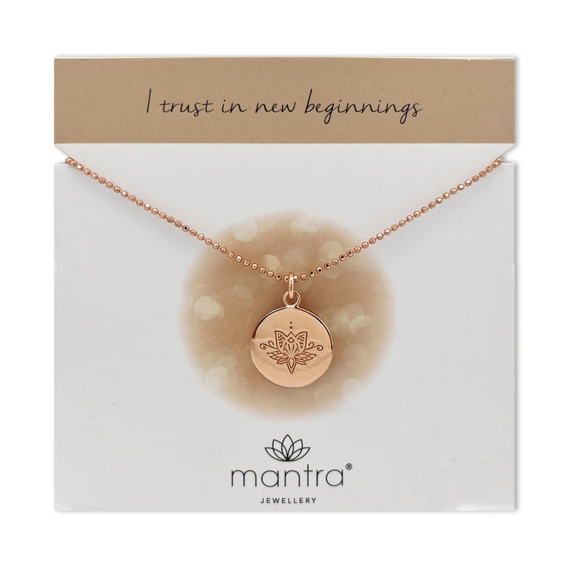 Lotus Flower Disc Necklace in Rose Gold