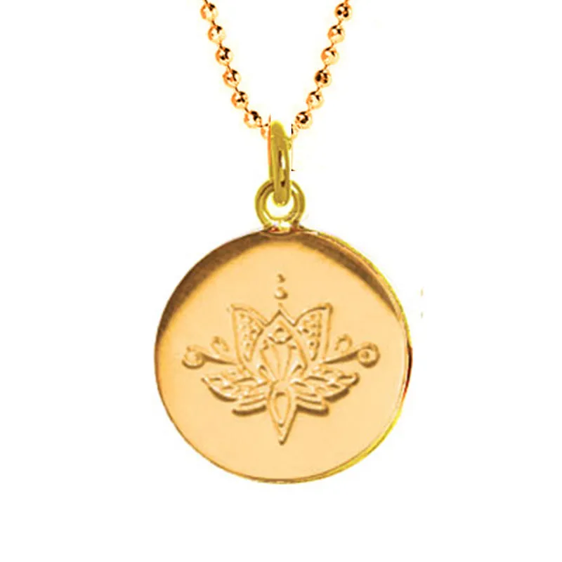 Lotus Flower Disc Necklace in Gold