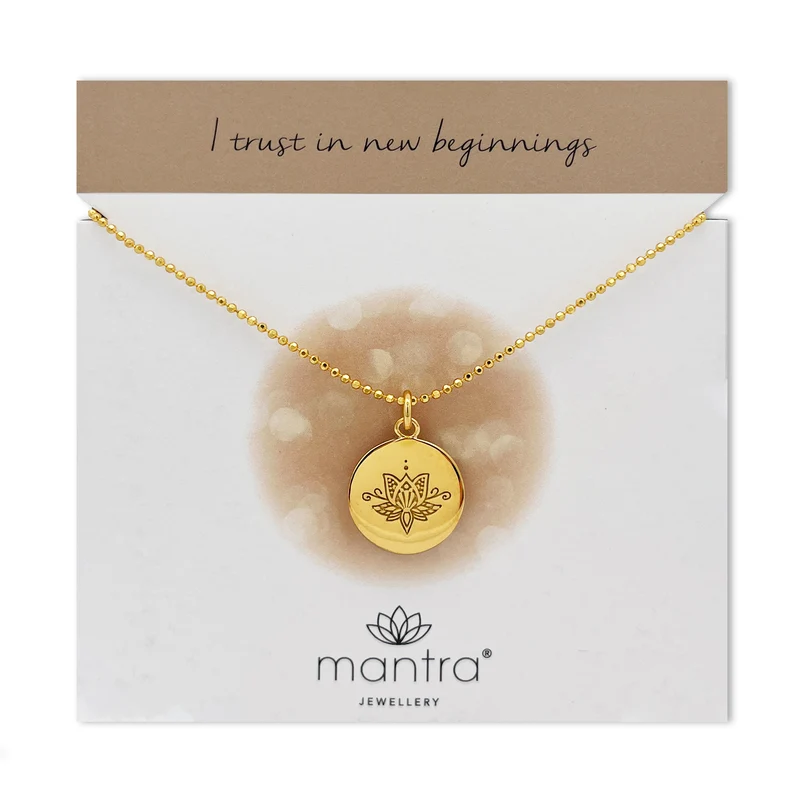 Lotus Flower Disc Necklace in Gold