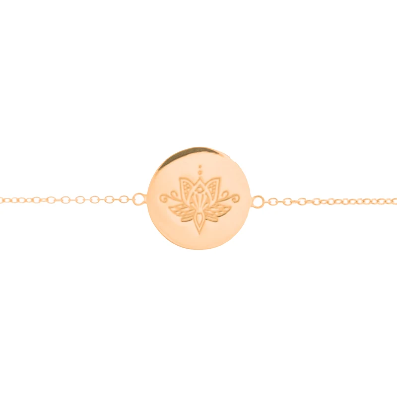 Lotus Flower Disc Bracelet in Rose Gold