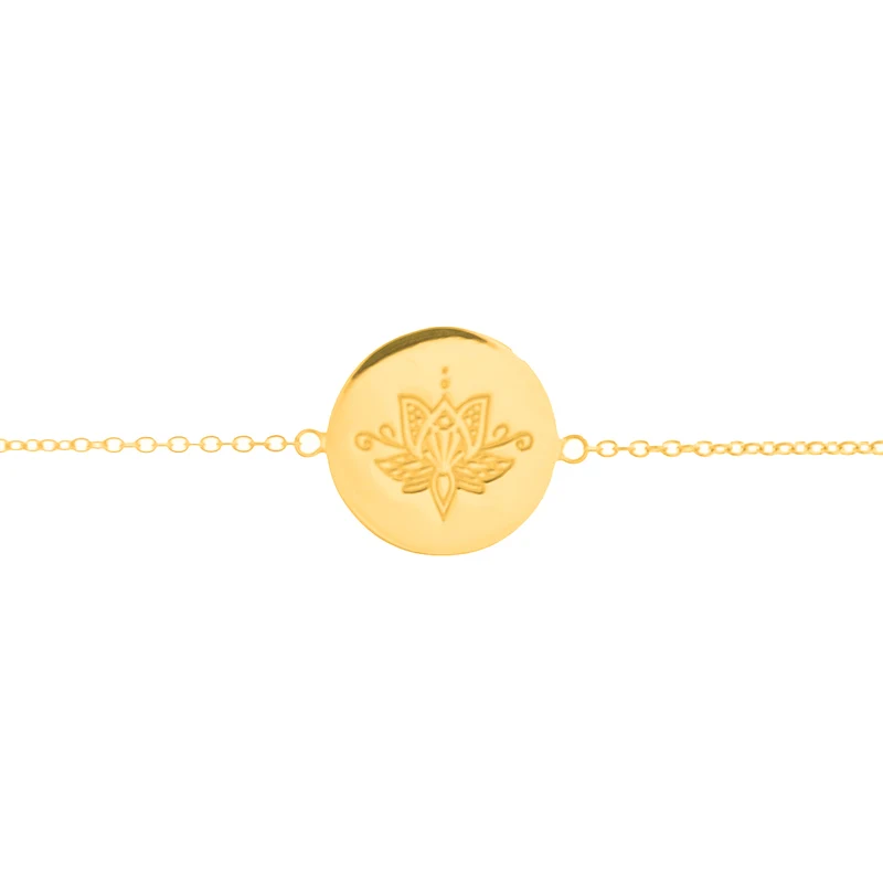 Lotus Flower Disc Bracelet in Gold
