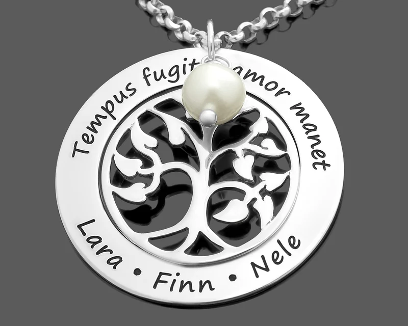LEBENSBAUM HALSKETTE DAMEN GRAVUR FAMILIEN SCHMUCK 925 SILBER NAMENSKETTE