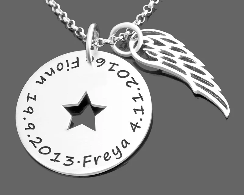 NAMENSKETTE MIT FLÜGEL 925 STERLING SILBER DAMEN SCHMUCK MIT GRAVUR