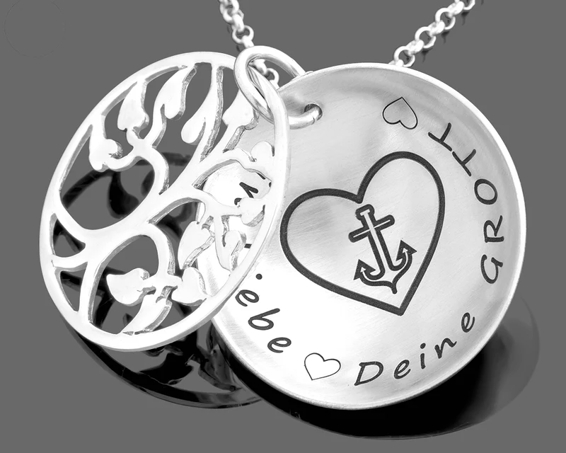 HERZ KREUZ ANKER HALSKETTE 925 SILBER GRAVUR SCHMUCK TEXT GESCHENK TAUFE KOMMUNION