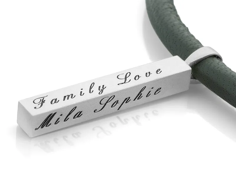 BARREN KETTE 925 SILBER MIT LEDERBAND, VIERECK SCHMUCK MIT GRAVUR