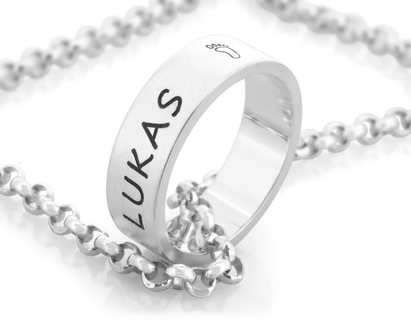 SILBERKETTE MIT RING GRAVUR GESCHENK GEBURT MUTTER SILBERSCHMUCK ONLINE