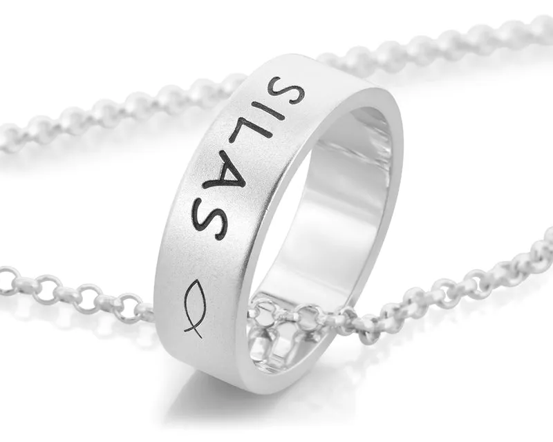 TAUFRING KETTE MIT GRAVUR, SILBERKETTE MIT RING, TAUFRINGE ONLINE, TAUFSCHMUCK