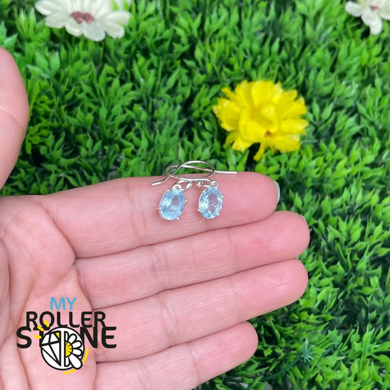 925 Silber Aquamarin Ohrringe #A1