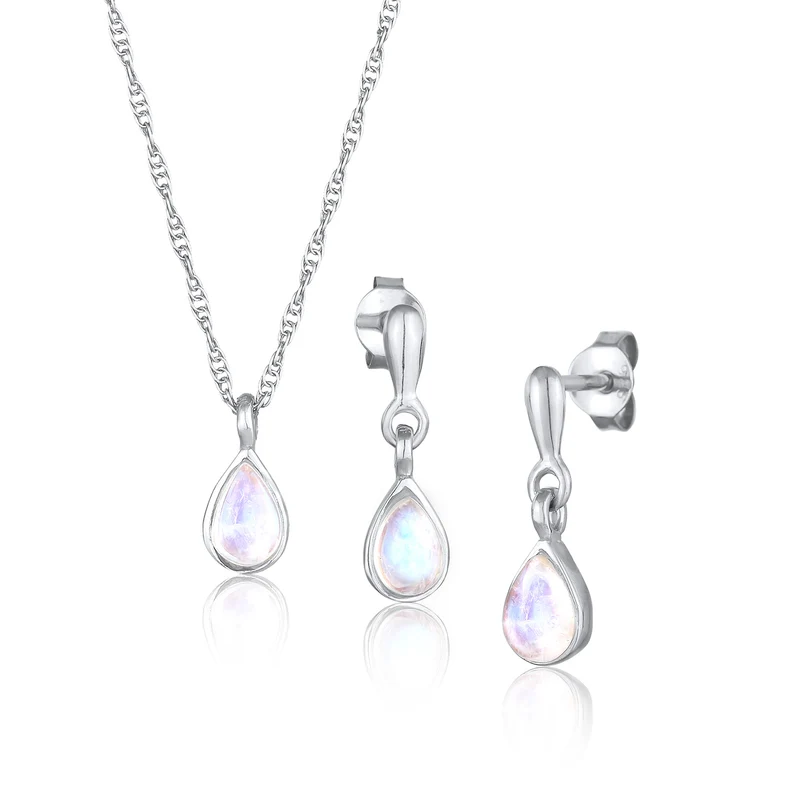 Schmuckset Tropfen | Mondstein (Weiß)